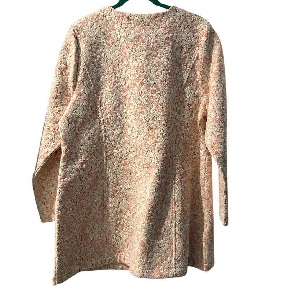 Isaac Mizrahi Lace Coat XL Button Down Mid Length Retro Coquette Pink White - Picture 4 of 8